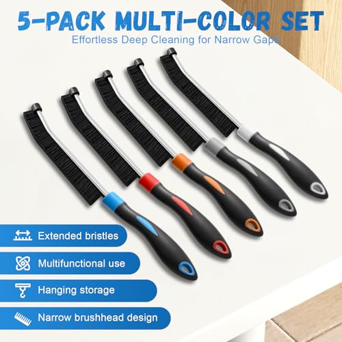Colourful Crevice Cleaning Brushes for Bathroom, Kitchen and Window, 5 Pack - view 3