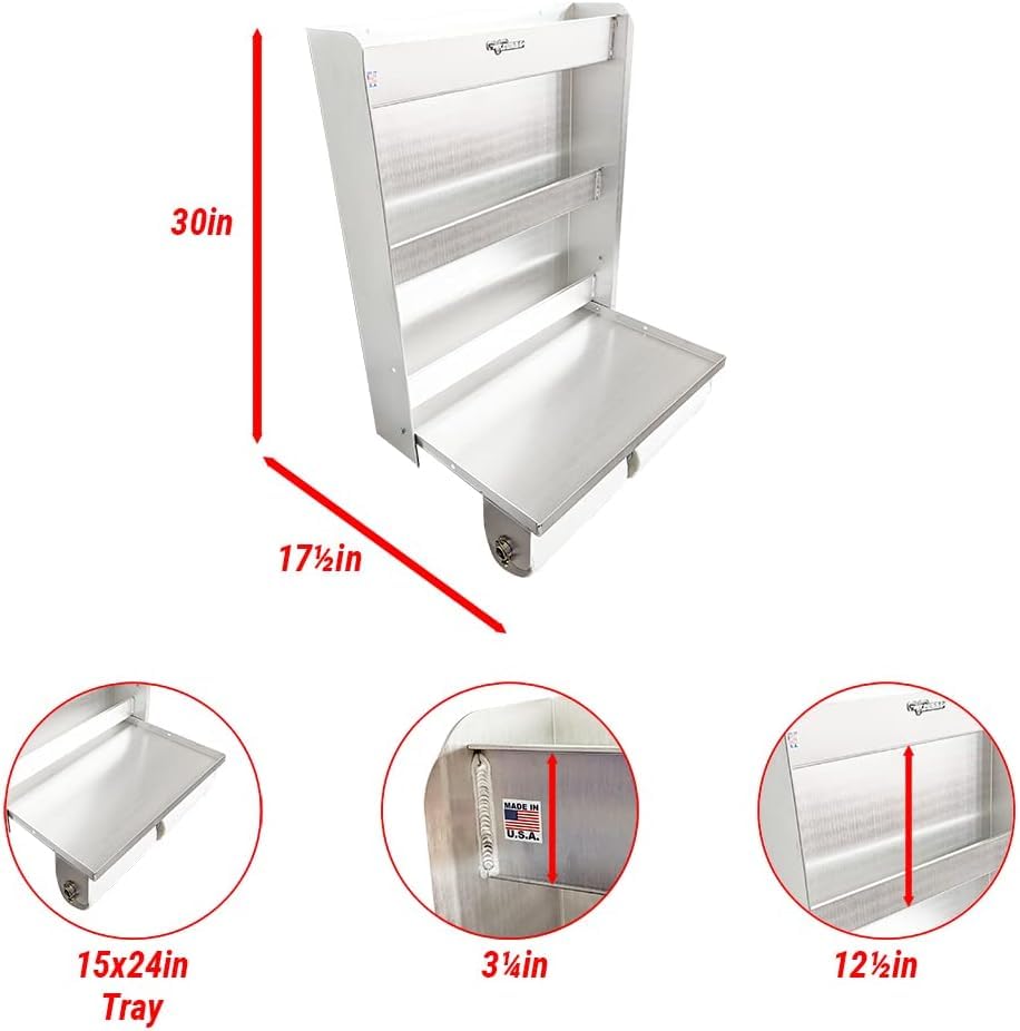 445 Trailer Door Cabinet Organizer Senior Work Station Storage - Made in USA - Flip Out Work Tray Spring Loaded Paper Towel Tensioner Aluminum Garage Bike Shop 25 x 6 x 30 (Silver) - view 3