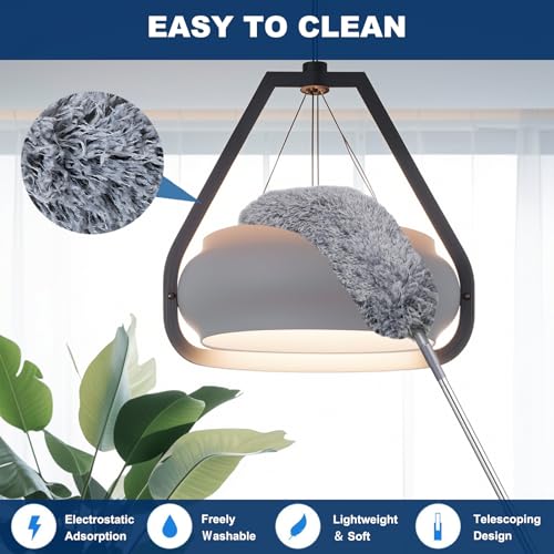 100 Inch Retractable Gap Dust Cleaner Cleaning Tools & Microfiber Feather Duster Washable and Retractable Duster Brush for Cleaning Under Appliances Furniture Ceiling Fan Dust and Cobweb Cleaner - view 6