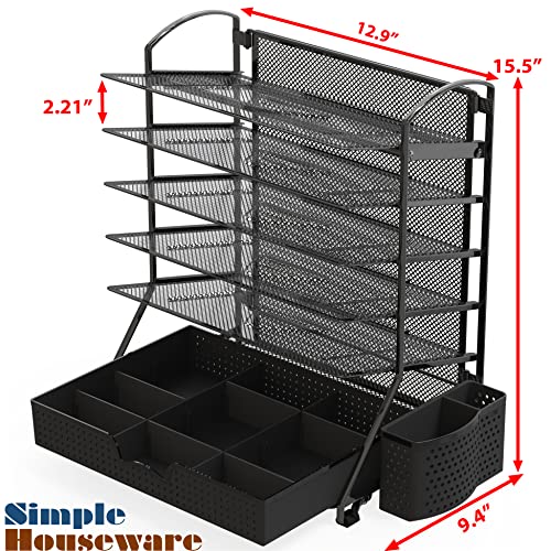 6-Tier Desk File Organizer w/Drawer & Pen Holder, Black - view 2