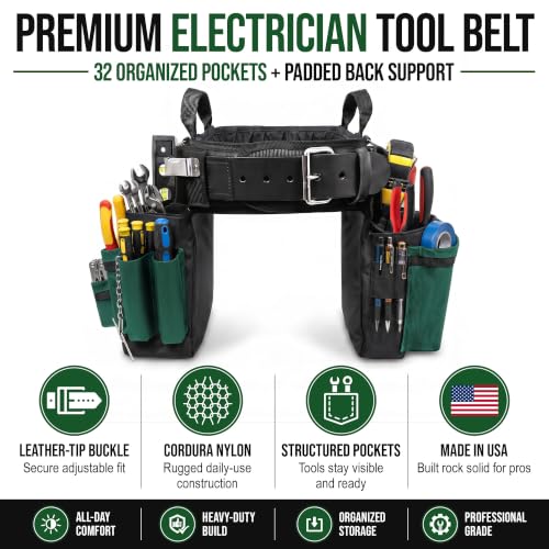 BAG Ultimate Electrician Tool Belt, Medium 28–32" Waist, Green - view 6