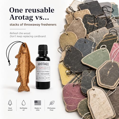 Trout Car Air Freshener Kit, Cool Breeze Scent, Refillable Wood Hanging Diffuser with 30 mL Fragrance Oil - view 4