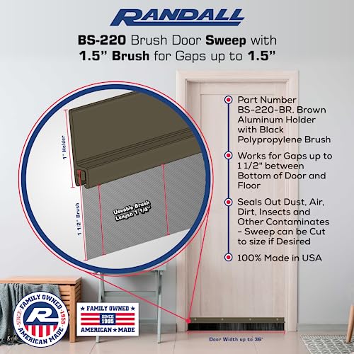 Brown Aluminum Brush Door Sweep for Bottom of Door Exterior, 36 Inch, Metal Door Sweep for Interior & Exterior Doors, Storm Doors, & Screen Doors, Seals Gaps up to 1-1/2", Made in USA - view 2