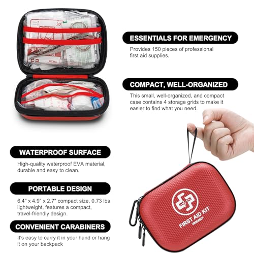 Mini First Aid Kit - 150 Piece Small Waterproof EVA Hard Shell Case - view 4