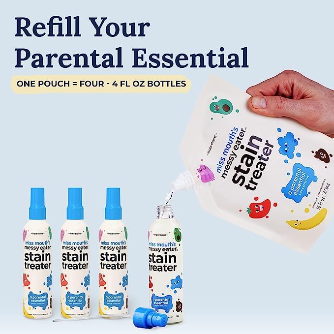 Messy Eater Stain Treater - 4oz 2-Pack Spray & 16oz Refill Pouch - Laundry Spot Cleaner for Baby Clothes, Carpet & Fabric - view 2