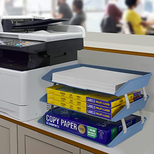 Facility 3 Tier Letter Tray, Side Load, Letter Size/A4, Desktop File Organizer, Plastic (Solid Blue Color) - view 4