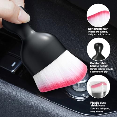 Car Detailing Brush, Curved Soft Bristles Auto Removal Dust Collectors, Universal Vehicle Dashboard, Air Conditioner Vents etc Interior Cleaning Tool Accessories (White/Red) - view 3