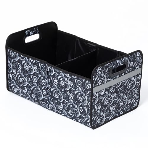Paws Car Trunk Organizer Foldable Storage Bin with Handles Non Slip Base Pet Gear Travel Tote for SUV Truck (Flourish Paws) - view 3