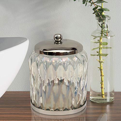 GLA330-1 Glacier Q tip Holder, Bathroom Vanity Glass Storage Organiser Canister, Apothecary Jar Swabs, Round Cotton Balls, Rainbow Lustre Finish (Pack of 2) - view 7