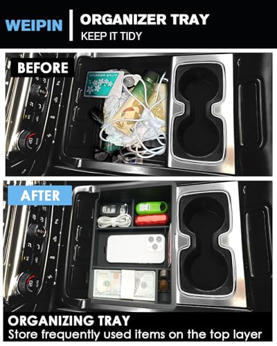 For 3PCS Center Console Organizer Tray&Console Tray Compatible with 2014-2018 Chevy Silverado/GMC Sierra 1500& 2015-2019 Silverado&Sierra 2500HD/3500HD - Full Console w/Bucket Seats Only - view 3