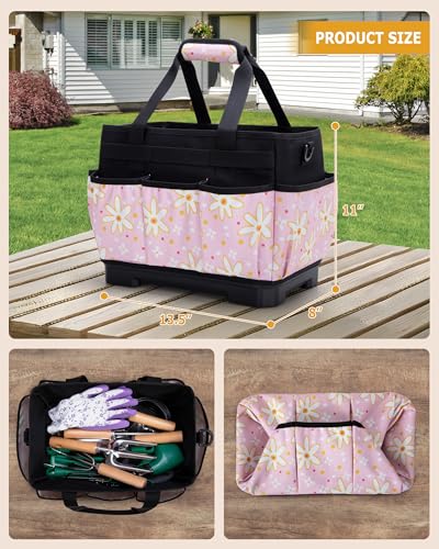 Garden Tool Bag with Hard Bottom, Garden Tote with Shoulder Strap - view 3