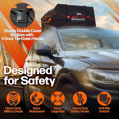 XXL 28 cuft Car Rooftop Cargo Carrier Bag Extra Waterproof Car Roof Storage with 10 Heavy Duty Tie Down Straps and 4 Hooks Roof Bag Cargo Carrier for Top of Vehicle with/Without Rack - view 4