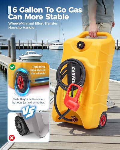 16 Gallon Gas Can, Fuel Tank Container with LE Fluid Transfer Manual 10 FT Siphon Pump, Portable Diesel Gas Storage Caddy w/Wheels for Car, ATV, Weeder, Boat, Tractor,Snow Blower,Generator - view 4