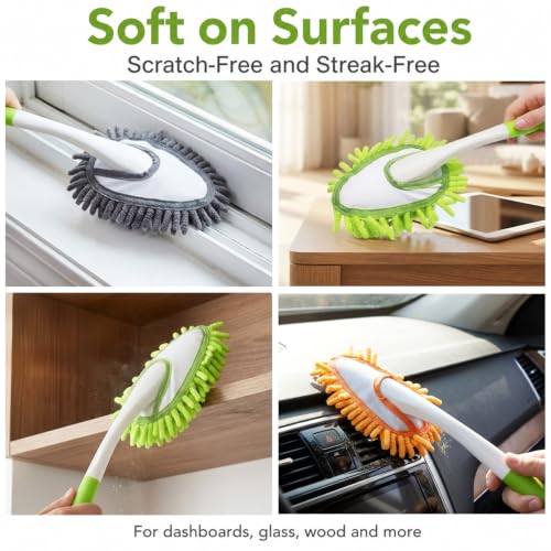 13 Inch Microfiber Feather Duster,with 4 pcs Washable Duster Head, Car Duster, Perfect for Cleaning Windows, Tables, Cars,Furniture, Walls, Fans, Screens - view 7