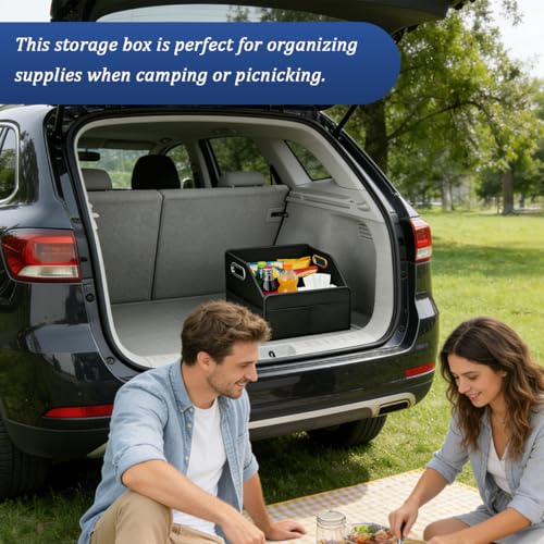 Car Seat Organizer, Foldable Multifunctional Vehicle Front and Back Seat Floor Storage Box with Metal Handle, Collapsible Automotive Interior Caddy Organizer, Universal for SUV Van Truck - view 4