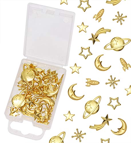 Cosmos Themed Resin Fillers Charms Beads 42Pcs Gold Alloy Star Moon Planet Filling Accessories for Epoxy Resin Craft Jewelry Making