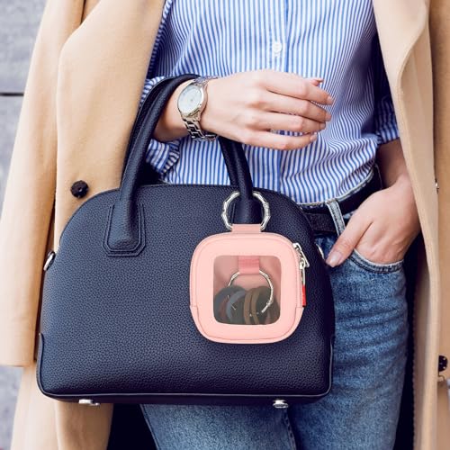 Hair Tie Organizer Bag with Clear Window, PU Leather Portable Hair Tie Holder with O Ring, Hanging Storage Container for Hair Accessories Cotton Swab Bobby Pin Small Items - view 7