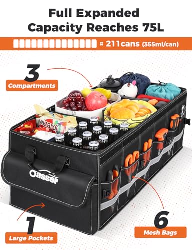 Car Trunk Organizer with Foldable Soft Lid 75L 4 Compartments - view 3