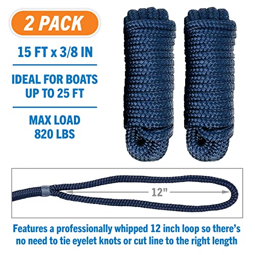 Dock Lines for Boats 3/8" x 15ft, 2 Pack Double Braided Nylon Boat Rope - view 3