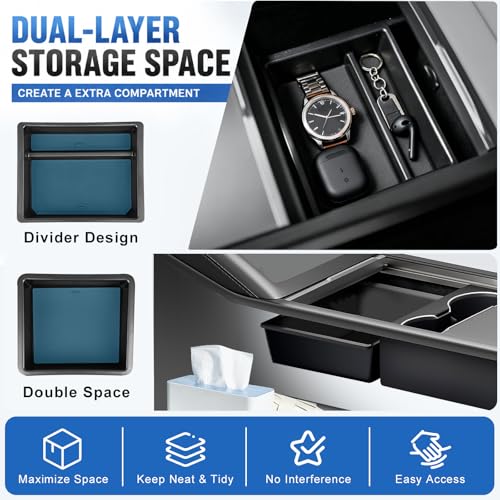 Tesla Model Y Juniper 2025-2026 13-Piece All-Weather Floor Mats & Double-Layer Center Console Organizer – Full Interior Protection & Smart Storage (Not for Standard) - view 3