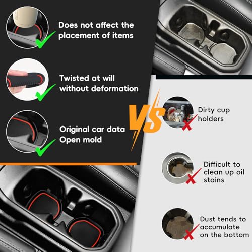 Auto Cup Holder Inserts Coaster Fit for 2018-2023 Wrangler JL JLU 2020-2023 Gladiator Accessories JT Cup Mat Pad Interior Decoration(Red Trim, 4-pcs kit, for deep Rear Cup Holders) - view 4