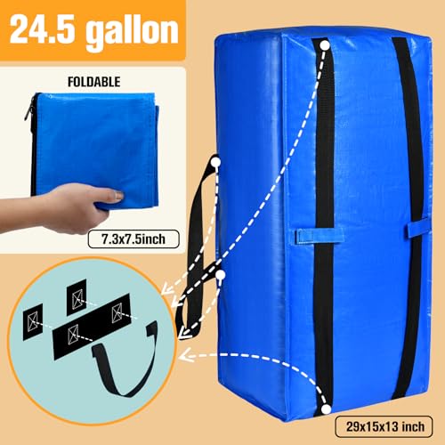 Heavy Duty Blue Moving Bags with Strong Zipper Handles Backpack Straps - view 2