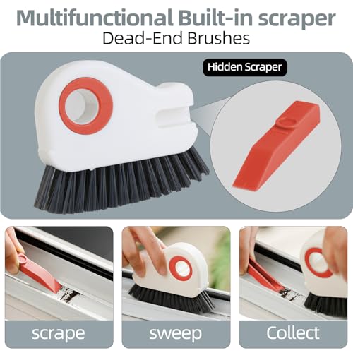 2 in 1 Groove Cleaning Brush, Grout Cleaner Tool & Multifunction Window Track Cleaner (with Hidden Scraper or Mini Dustpan) – for Glass Door Tracks, Window Sills, Sliding Doors (Orange) - view 3