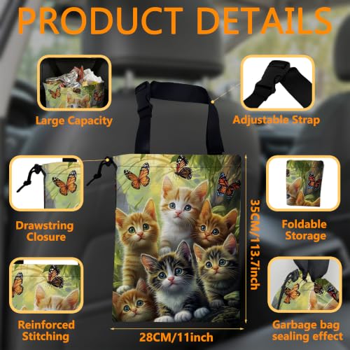 Car Trash Bag,Cute Cats Drawstring Car Garbage Bag with Adjustable Buckle - view 2