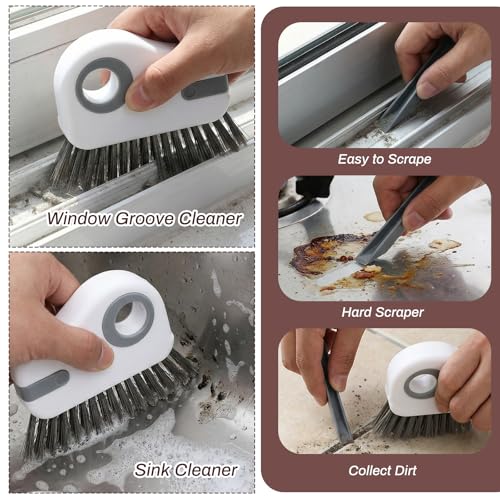 2 PCS Groove Cleaning Brush 2 in 1 Window Track Cleaning Tool Crevice Cleanings Brush Multifunction Hard Bristle with Hidden Scraper Grout Cleaner Grip Brushes for Slid Door Track Window Sill - view 3