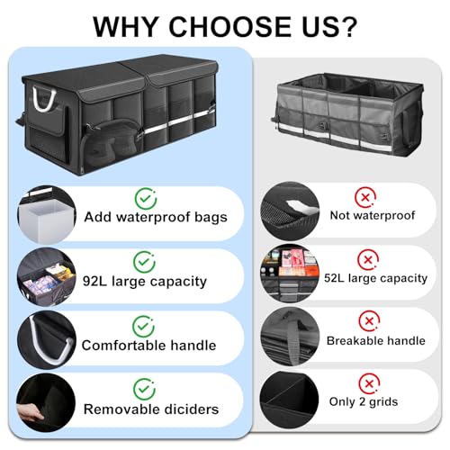 92L Large Collapsible Trunk SUV Organizer with Cover - view 2