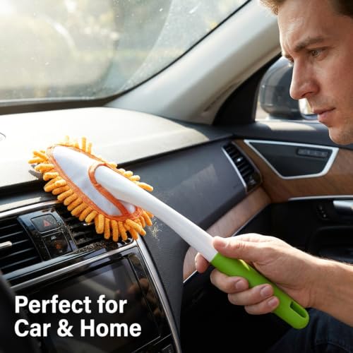 13 Inch Microfiber Feather Duster,with 4 pcs Washable Duster Head, Car Duster, Perfect for Cleaning Windows, Tables, Cars,Furniture, Walls, Fans, Screens - view 4