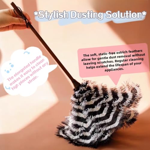Ostrich Feather Duster with Wood Handle - Segment Dyed Reusable Feather Duster for Delicate Items, Antiques, Electronics, Home Office Decor and Cleaning (S) - view 2