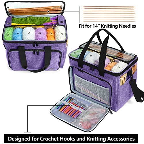 Knitting Bag, Yarn Storage Organizer Crochet Bag Tote, Purple - view 3