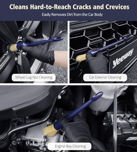 3PCS Car Detailing Brush Set, Boars Hair Bristles Brushes, Indigo - view 5