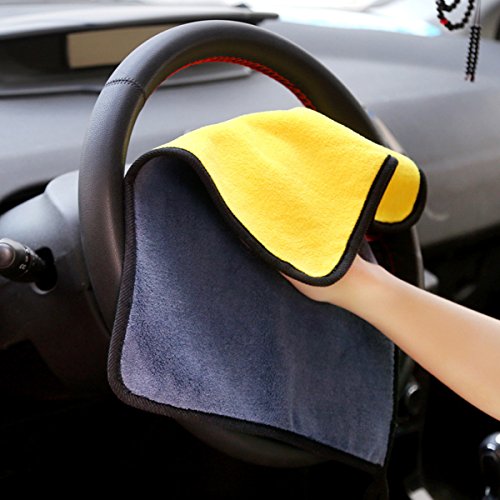 Ultrasoft, Large, Thick and Quick Drying Car Microfiber Cleaning Towel 800GSM Polishing Waxing Auto Detailing Towel Cloth (6pack,16 x 16inches) (Grey-Yellow) - view 4