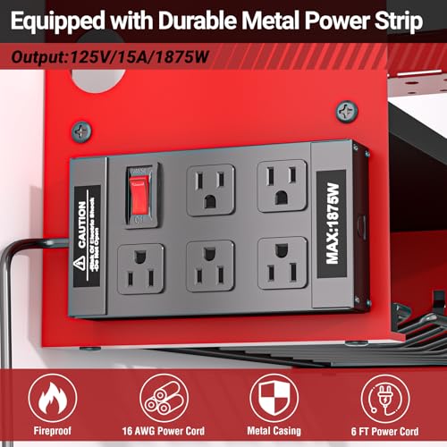 Power Tool Organizer Wall Mount with Charging Station, Cordless Tools Hanger and Battery Storage Rack for Garage Organization, Heavy Duty Drill Holder Shelf Build in Metal Power Strip - Red - view 2