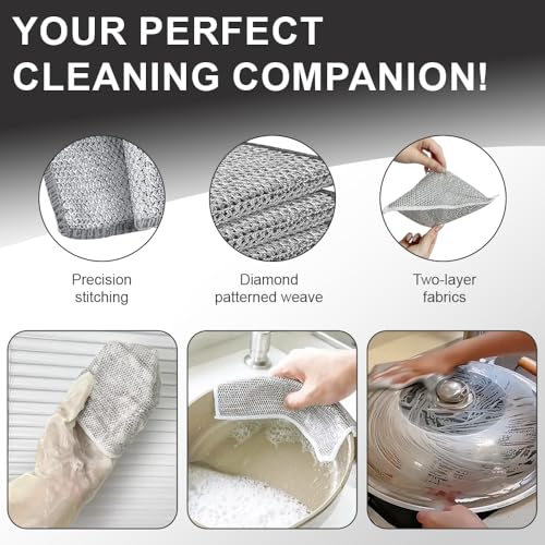 Silver Mesh Dish Cloths (3 Layer) – Non Scratch, Odor Free, Quick Dry Wire Cleaning Pads for Sinks, Dishes, Stove Top | Multipurpose Reusable Metal Scrubbers | 10 Pack - view 5