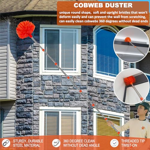 20 Ft+ High Reach Cleaning Tool Kit - Microfiber Feather Ceiling Fan Duster & Cobweb Duster with 3-14 ft Spliceable Pole Duster for Cleaning Fan, Spider Web, Ceiling, Blinds, Furniture Clean - view 5
