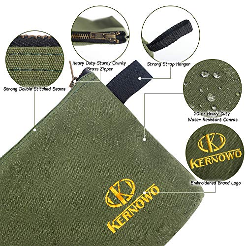 Premium Canvas Tool Pouch Zipper Bag,Small Tool Bag,Multipurpose Storage Pouch(4Pack 12.75x8x2.25 inch 20oz Water Resistant Heavy Duty Army Green Flat Bottom Tool Bag with Brass Zipper) - view 5