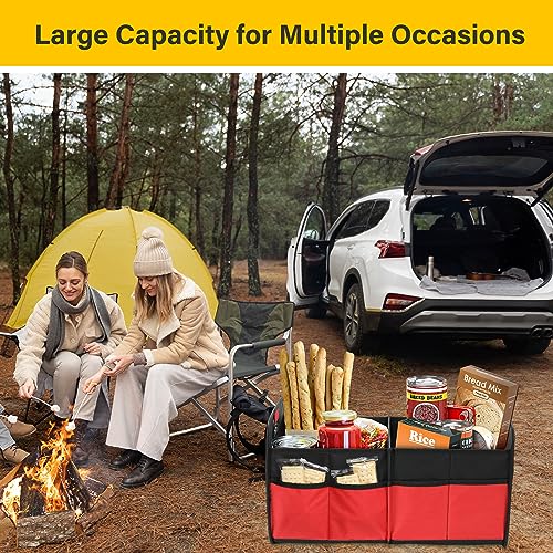 2 Compartments Car Trunk Organizer, 600D Waterproof Oxford Polyester Car Storage, Anti-slip 14" D x 22" W x 12" H Collapsible Trunk Storage, Suitable for SUV, Minivan, Truck, Red - view 6
