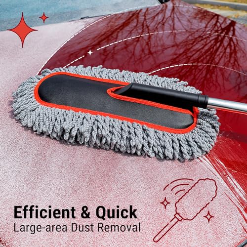 Car Duster, Scratch-Free Microfiber Cleaning Brush, Gray/Red - view 2