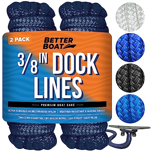 Dock Lines for Boats 3/8" x 15ft, 2 Pack Double Braided Nylon Boat Rope