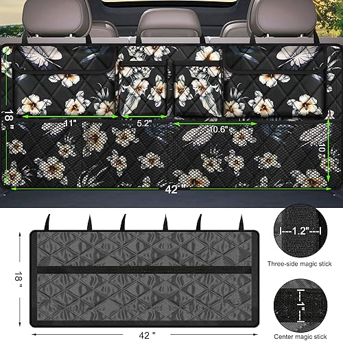 Car Trunk Organizer, Large Capacity Backseat Trunk Organizer (42"*18"), Collapsible Car Storage Bag with 8 Pockets - Hibiscus - view 3