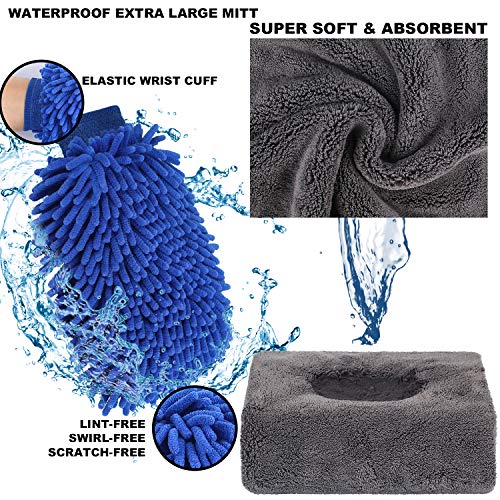 22Pcs Car Wash Cleaning Tools Kit Car Detailing Set with Blue Canvas Bag Collapsible Bucket Wash Mitt Sponge Towels Tire Brush Window Scraper Duster Complete Interior Car Care Kit - view 3