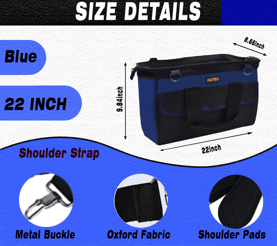 22 Inch Heavy Duty Tools Bag With Wide Mouth for Tool Storage, Carrier and Organizer, Tool Bag for Men/Women, Wide Mouth Tote Bag With Inside Pockets (22 Inch) - view 2