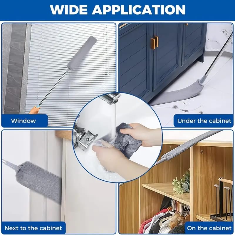 Retractable Gap Dust Cleaner Cleaning Tools with 2 Microfiber Dusting Cloths Long Handle 60inches Washable and Retractable Duster Brush for Cleaning Under Appliances Furniture Couch Fridge - view 7