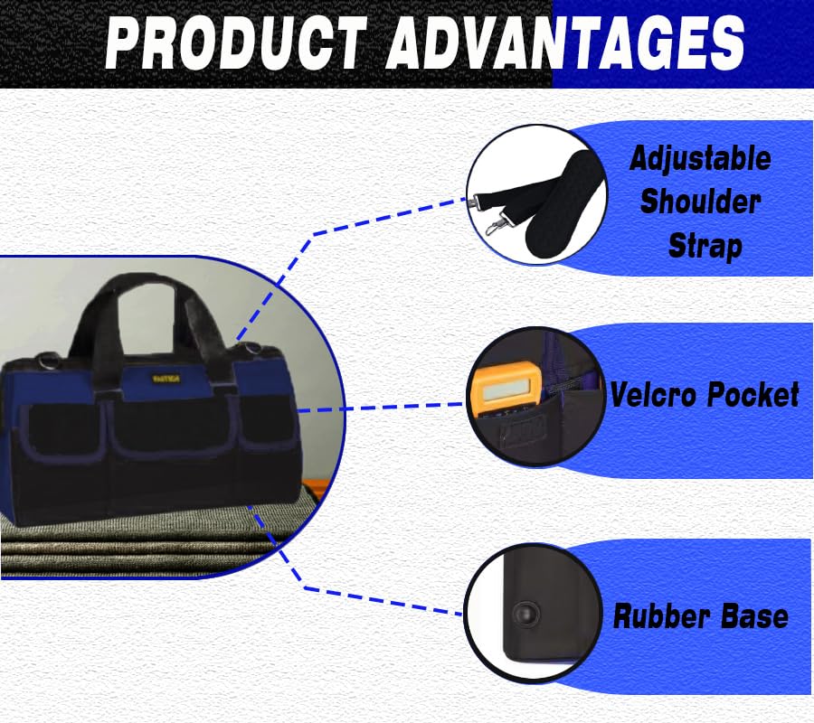 22 Inch Heavy Duty Tools Bag With Wide Mouth for Tool Storage, Carrier and Organizer, Tool Bag for Men/Women, Wide Mouth Tote Bag With Inside Pockets (22 Inch) - view 3