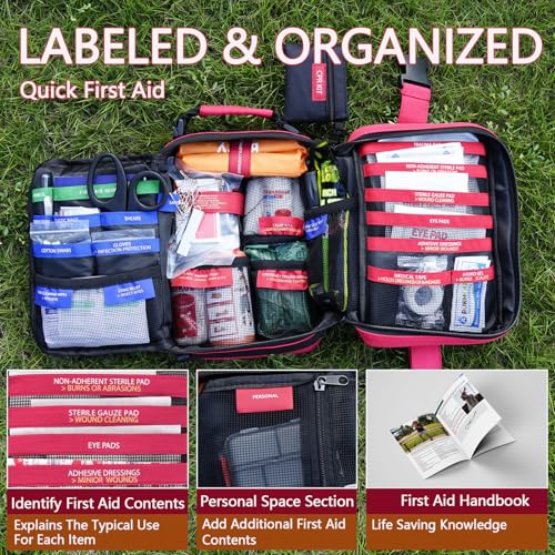 Advanced First Aid Kit, Comprehensive Trauma First Aid Kits with Labelled Compartments for Cars, Home, Office, Backpacking, Camping, Traveling, and Cycling -Upgrade 324 Piece - view 2