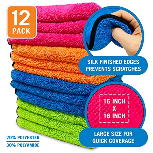 12 Pack Microfiber Cloth Kit, Lint-Free Cleaning Towels for Cars, Boats - view 4
