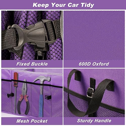 Car Trunk Organizer with Individual Cooler Bag - 3 Compartment Collapsible Car Storage for SUV (Purple) - view 3